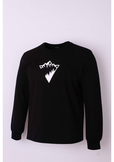 Trender Siyah Erkek Sweatshirt Manzara Siyah