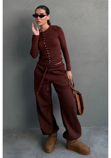 Acı Kahve Geniş Paça Rahat Kalıp Lastikli Eşofman Altı Mg2581 Acı Kahverengi