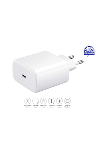 Samsung Galaxy Tab S10 Fe Plus Uyumlu 45w Type-c Girişli Super Hızlı Şarj Adaptörü - Garantili Beyaz