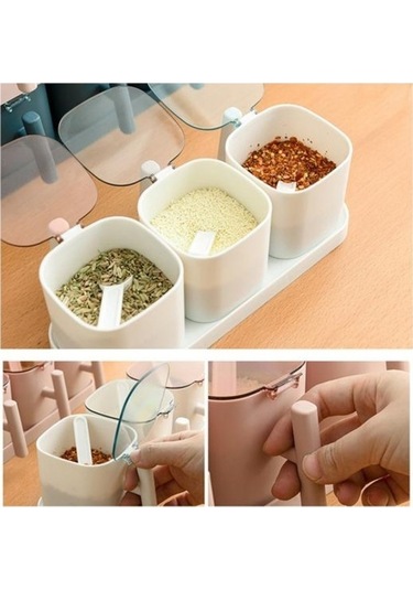 Createtech Temiz Ve Şık Pembe Talos Çeşni Kavanozları Tuz Baharat Kapları Baharat Saklama Kutuları Kaşıklı Set C Pembe