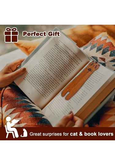 Sevimli Kedi Ayraçları, Kitap Sever Çocuklar İçin Kawaii Ahşap Ay