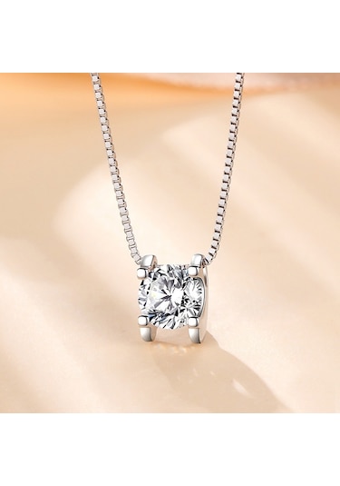 0.80 Carat Zirkon Taşlı Gümüş Kap. Tek Taş Kadın Kolye Db01 Beyaz