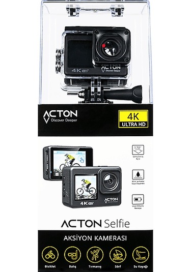 Acton Gold 4k Çift Ekranlı Aksiyon Kamerası Siyah