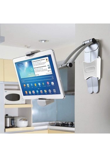 Mufunye Alüminyum Masaüstü/duvar Tipi Tablet Tutucu - 5-12.9 İnç İpad/smartphone Uyumlu, 360 Açı Ayarlı, Silver