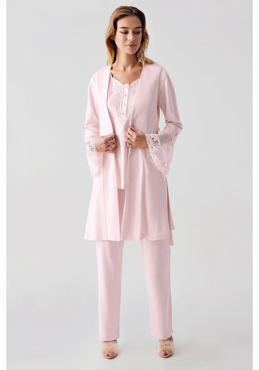 Freshness 322 Kadın Sabahlıklı Pijama Takımı - Pembe - L Pembe