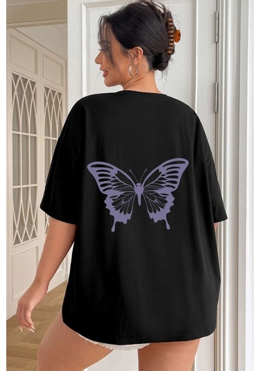 Flood Of Style Unisex Butterfly Baskılı T-shirt Siyah