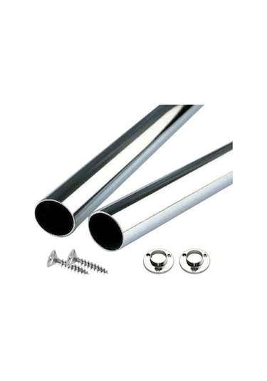 Dolap İçi Krom Askı Borusu 190 Cm Uzunluk 2 Adet Flanş + Vidaları Krom