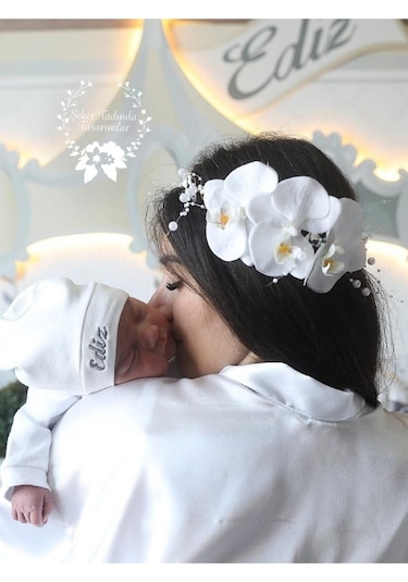 FdayAksesuar Kadın Beyaz Orkide Lohusa Tacı Bebek Bandı FRDY30542