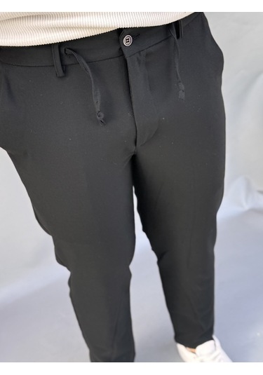 Bel İpli Slim Fit Jogger Siyah