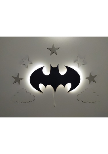 Çocuk Odası Dekoratif Ahşap Batman Gece Lambası Ledli Aydınlatma Çok Renkli