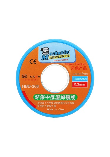 Yeni Araç Mekanık Hbd366 0.3/0.4/0.5/0.6mm 40g Lehim Teli Rulo Düşük Sıcaklık Kurşunsuz Lehimleme Teneke Tel Sn42/bi58-0.3mm