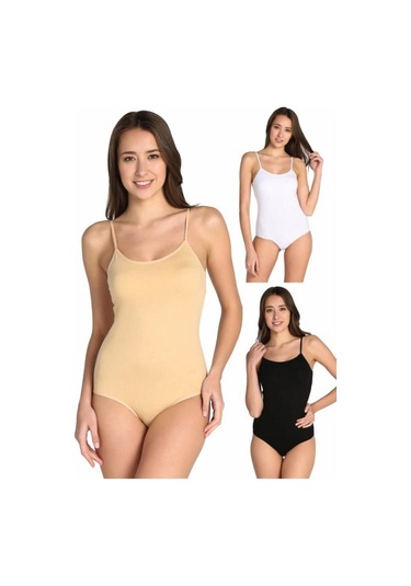 Kadın Beyaz 3'lü Paket Ip Askılı Likralı Kancalı Çıtçıtlı Body 001