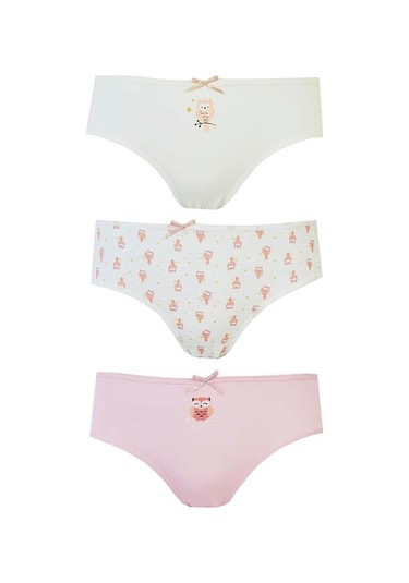 3Lü Kız Çocuk Külot Pamuklu Baskılı Esnek Rahat Slip