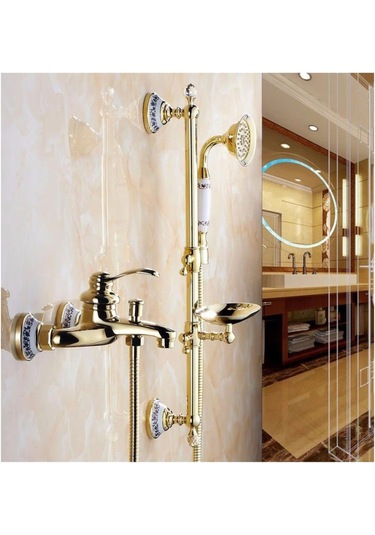 Banyo Altın Dore Duş Seti Özel Taşlı Yeni Model