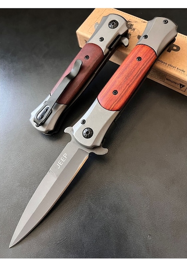 Outdoor Ahşap Kabze Jeep Kamp Çakısı Kahverengi