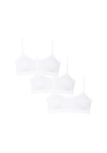 Kız Genç İp Askılı Pedli Yarım Atlet Büstiyer 3'lü Alıştırma Sütyeni Beyaz