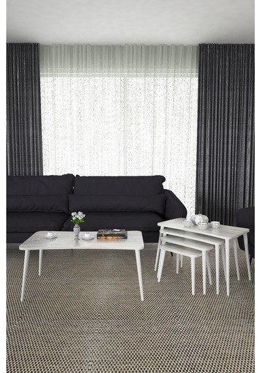 Milas 5li Orta Sehpa Ve Zigon Sehpa Kristal Ahşap Ayaklı Sehpa