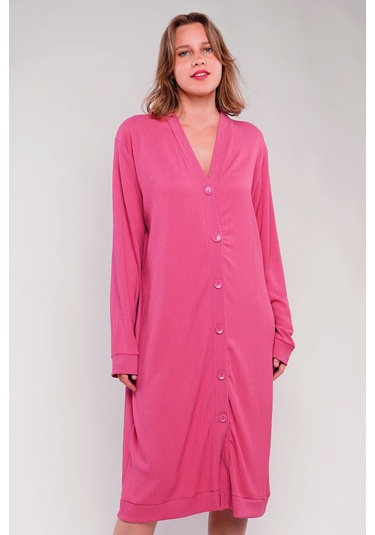 Gabria Ön Düğmeli Seul Uzun Hırka Gül