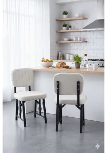 Elfin Mutfak Sandalyesi Yemek Odası Bahçe Balkon Otel Restoran Kafe Sandalyesi - 1 Adet - Krem Krem