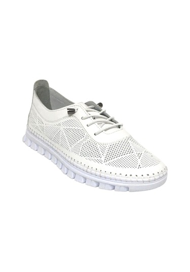 Taşpınar %100 Hakiki Deri Kadın Ortopedik Yazlık Günlük Akıllı Lastik Bağcıklı Ayakkabı 36-41 Beyaz