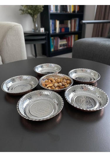 6'lı Kulpsuz Bakır Çerezlik-kahvaltılık-reçellik-sunumluk Set 12 Cm X 2,3 Cm Bakır