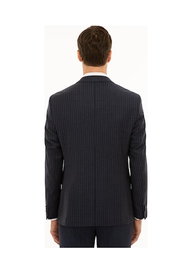 Cacharel İndigo Slim Fit Yün Çizgili Ceket Mavi
