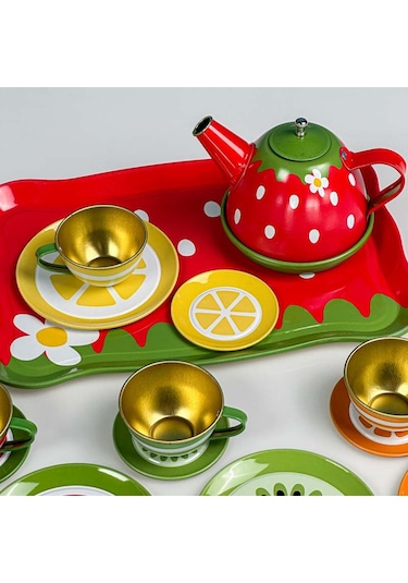 18 Parça Metal Oyuncak Çay Seti