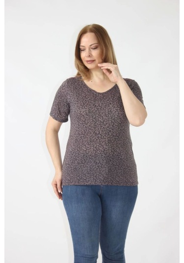 3284 Sırtı Dantel Detaylı Viskon Penye Desenli Bluz Siyah-pudra Siyah - Pudra