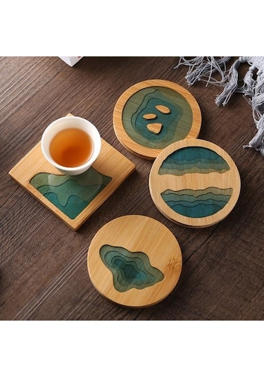 Epoksi Reçine Ped Peyzaj Şeffaf Bambu Yalıtım Tutucu Coaster Kupası Mat 1 Diğer