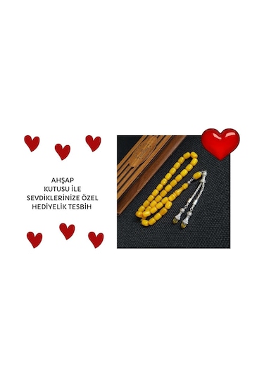 Vipkehribar Sarı Hareli Sıkma Kehribar Yılangözü Tesbih 8 x11 MM