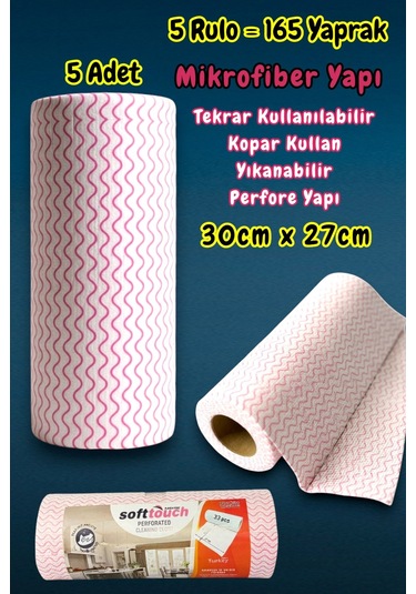 Technow Softtex 33 Yaprak Kopar Kullan Rulo Hassas Temizlik Bezi 27x30cm 5 Adet Pembe