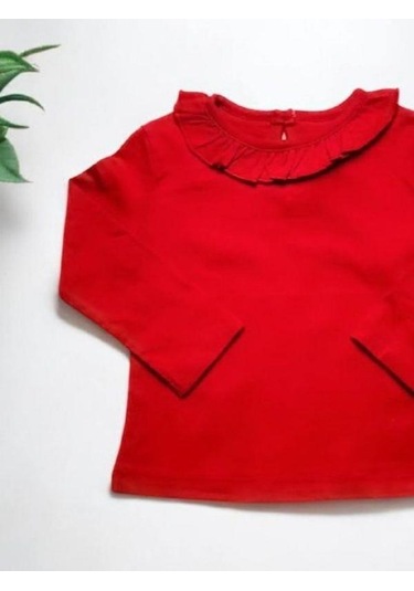 Kız Bebek Yakası Fırfırlı Kırmızı Bluz-14852 Kırmızı