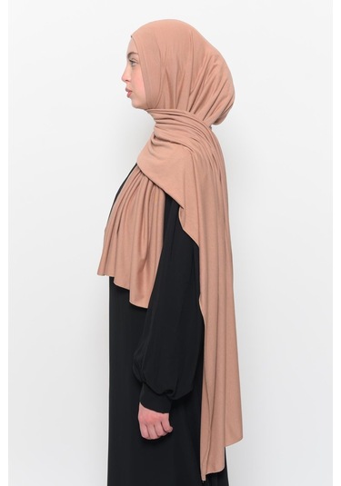 Hazır Pratik Geçmeli Lüks Düz Penye Şal Çapraz Hizalı Bej