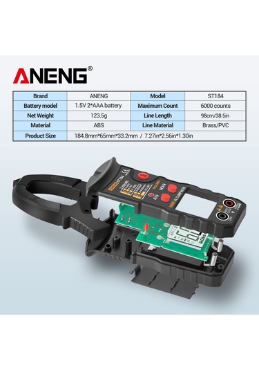 Jeemson Aneng St184 Siyah Gerçek Rms Klepmetre - Ac/dc Voltaj, Akım, Direnc, Kapasite, Sıcaklık, Frekans Ölçümü Pil Yok