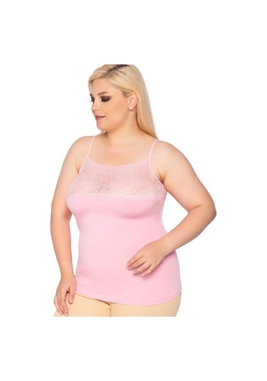 3 Adet Gümüş Bayan Önü Geniş Dantelli İp Askılı Atlet 4064 Pembe