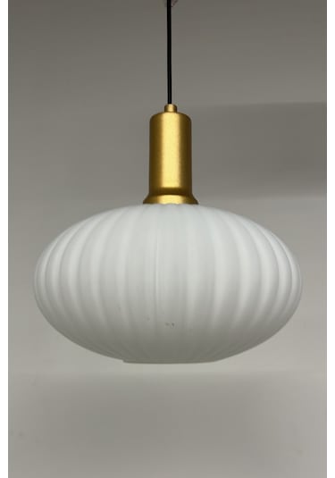 Elegant Cam Tekli Beyaz Avize Gold Fener Başlık Sarkıt Lamba Restoran Salon Aydınlatma Beyaz