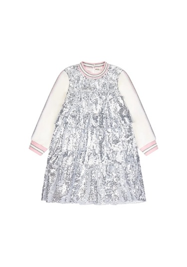 Kız Çocuk Örme Şerit Kollu Payetli Elbise Mnt25k232 Gri