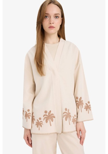 Defacto Relax Fit Baskılı Keten Karışımlı Uzun Kollu Kimono F1406ax25smer42 Ekru Defacto Relax Fit Baskılı Keten Karışımlı Uzun Kollu Kimono F1406ax25smer42 Ekru