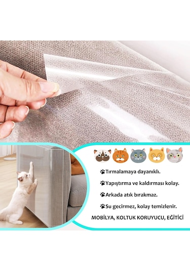 Kedi Tırmalama Koltuk Mobilya Koruyucu Tek Yüz Yapışkanlı Şeffaf 69 x 100 CM
