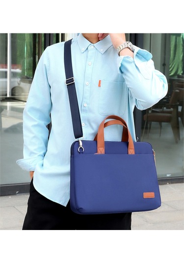 Hqgoodstore Rahat Basit Düz Renk Nefes Alabilen Su Geçirmez Ve Aşınmaya Dayanıklı Büyük Kapasiteli Dizüstü Bilgisayar Çantası 15.6 İnç Açık Mavi Açık Mavi