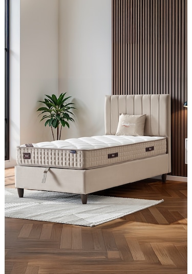 Manolya Tek Kişilik Sandıklı Baza Antibakteriyel Ortopedik Paket Yaylı Yatak 3 Lü Set 90 x 190