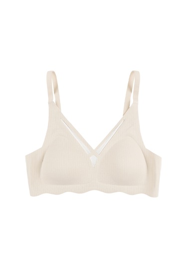 Balensiz Lazer Dikişsiz Dilim Detaylı Dekolteli Sütyen Ekru