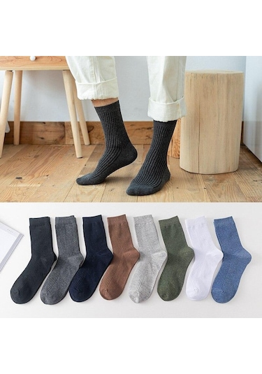 Koyu Gri Klasik Moda Erkek Uzun Tüp Pamuk Spor Uzun Çorap Koyu Gri