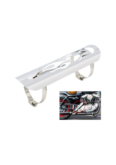 Motosiklet Modifikasyon Aksesuarları Evrensel Retro Egzoz Borusu Isı Kalkanı Gümüş Gümüş