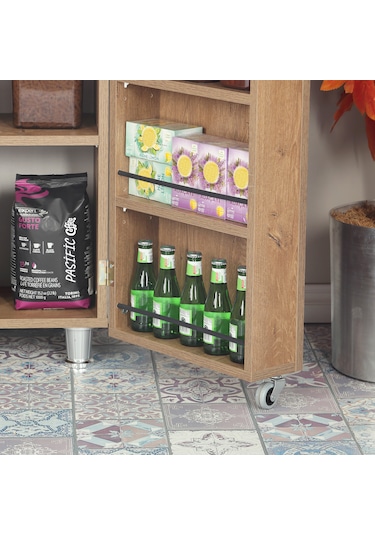 Pasific Home Guzzo Tekerlekli Kiler Çok Amaçlı Erzak Dolabı 80 cm Koyu Meşe