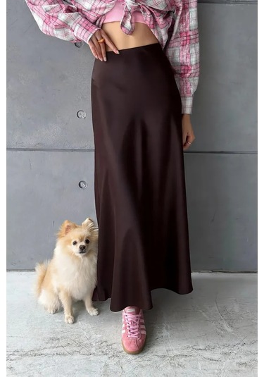 Lu&be Saten Uzun Maxi Etek 317240339 Çikolata