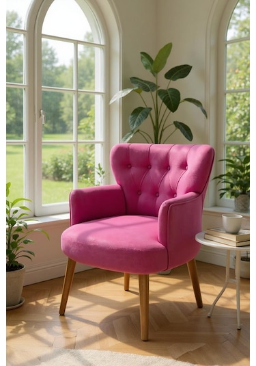 Roma Berjer - Modern Tekli Koltuk - Babyface Kumaş - Fuşya