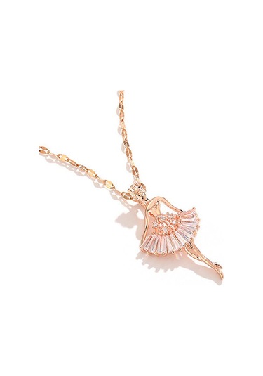 Tatlı Zarif Balerin Kız Zirkon Kolye Kadın Kolyeleri Altın