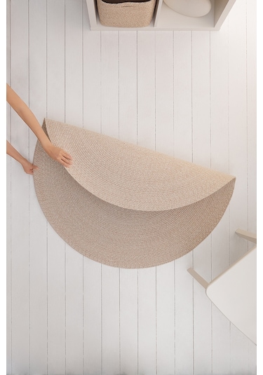Ocean Home Textile Yıkanabilir Bej Kırçıllı Pamuklu Halı Kilim 120 Cm Çap