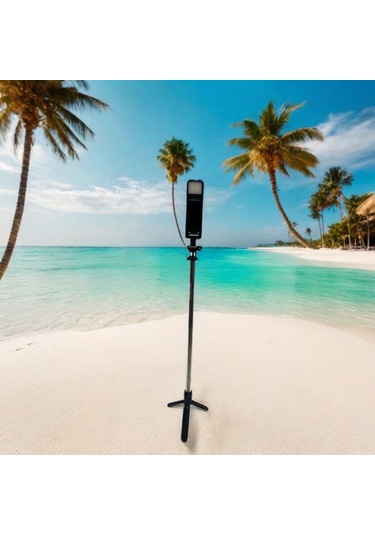 Bluetooth Kumandalı Tripodlu Işıklı Selfie Stick - Uzatılabilir, Apple Uyumlu iOS & Android Black